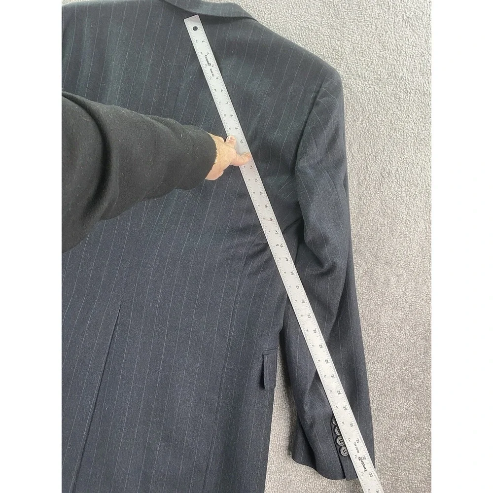 Polo University Club Suit Jacket 44 L Gray Wool Striped Ralph Lauren Logo USA